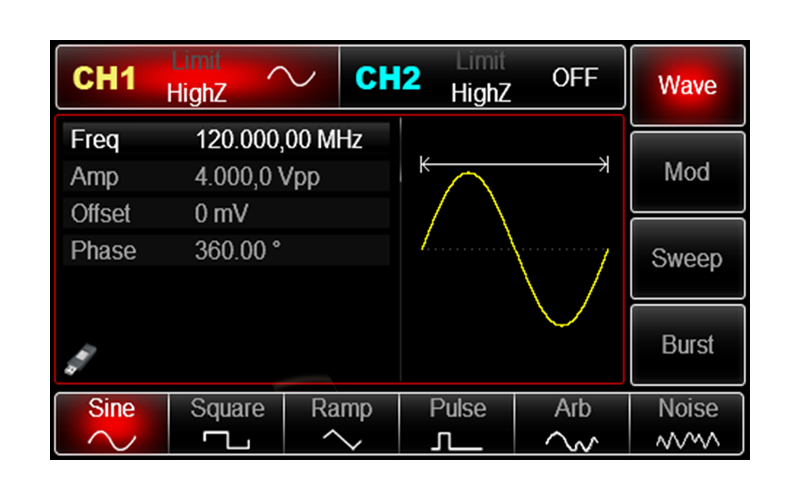 120M maximum output frequency, multiple basic output waveforms