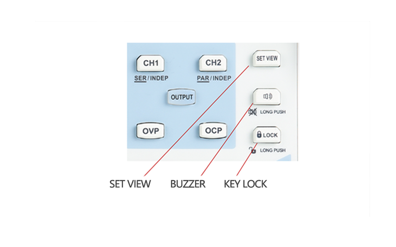 Buzzer switch and key lock function, shutdown memory function, SET VIEW function