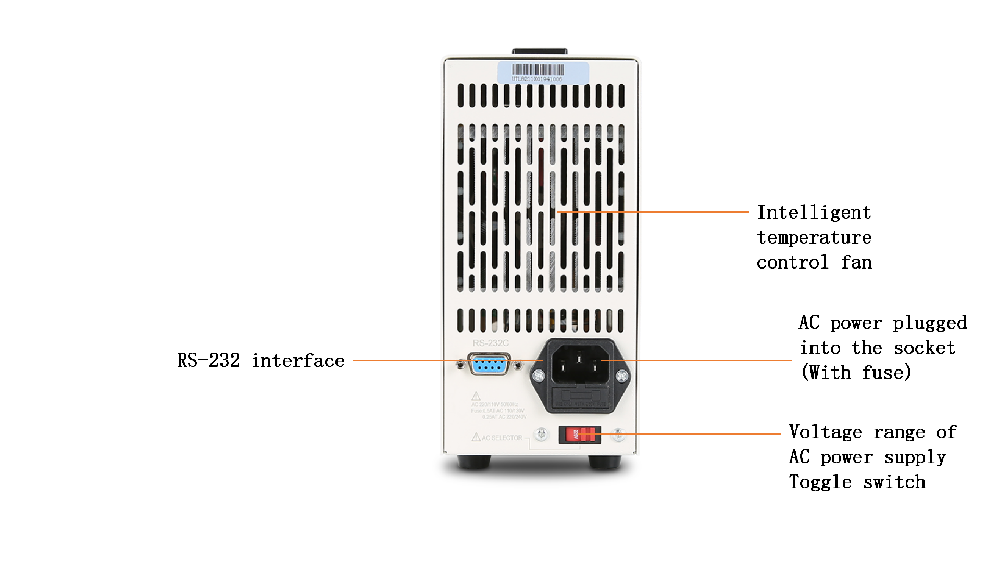 RS-232C communication interface, intelligent temperature control fan, power-off memory function