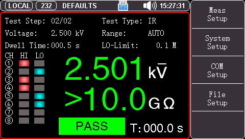 Insulation resistance test voltage is 2.5kV as standard, 5.0kV is optional, suitable for more test occasions