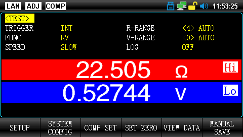 UT3560+ comparator function display showing Hi/In/Lo battery sorting result